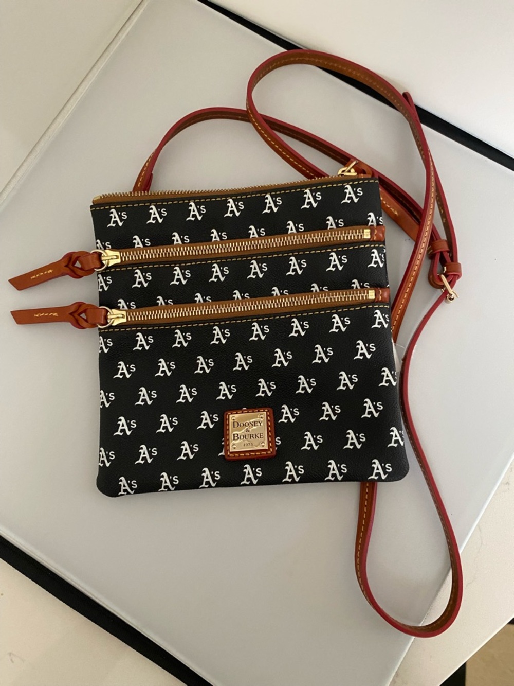 Women’s MLB Athletics Dooney & Bourke Signature Triple-Zip Black Crossbody Purse